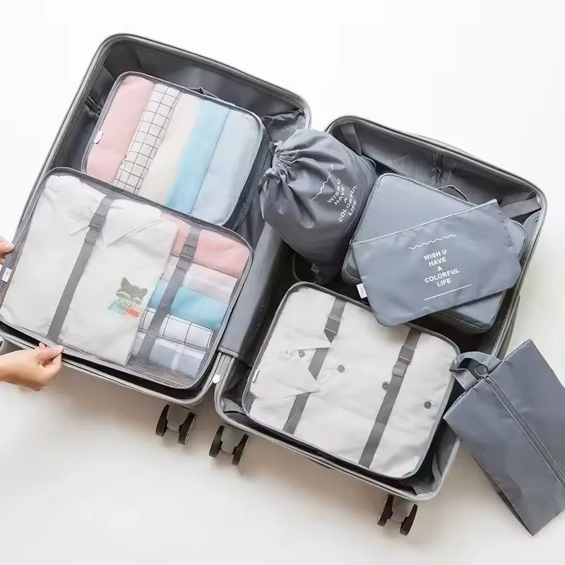 7 Piece Travel Packing Cubes Set with Shoe Bag and Pouches
