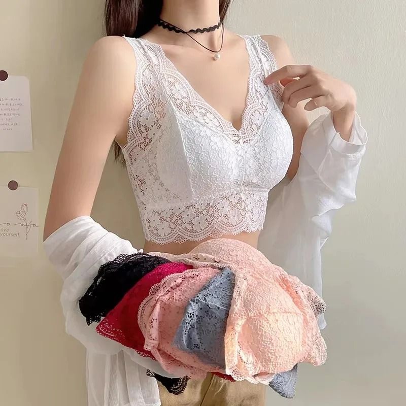 Womens Deep V-Neck Lace Bralette - Wire-Free Sexy Lingerie Camisole