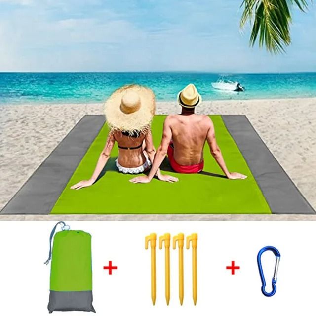 2025 Fashion No Sand Beach Towel Mat Waterproof Oversized Pocket Picnic Camping Blanket