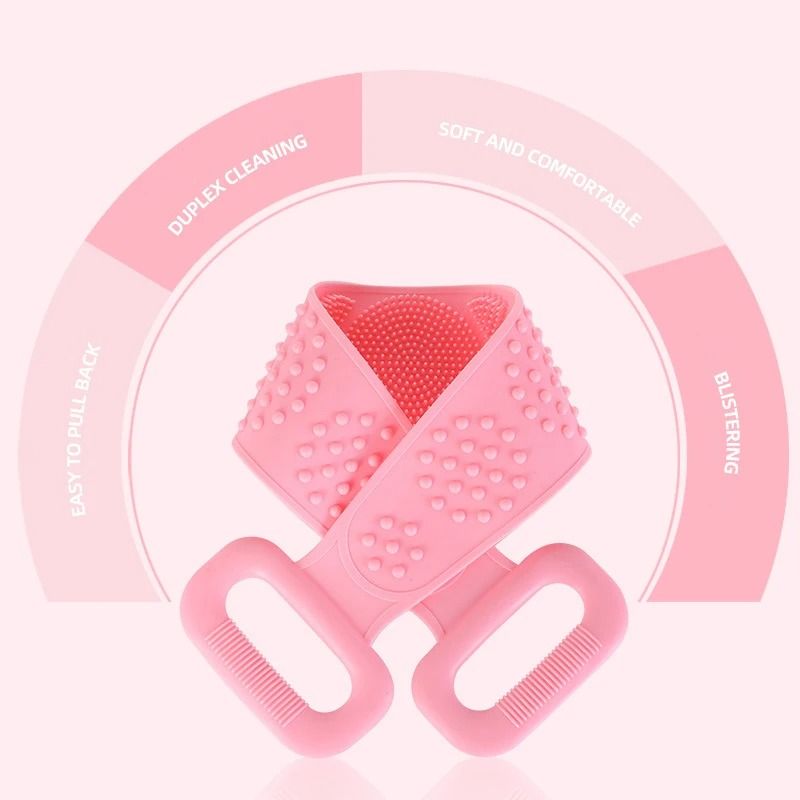 FlexClean Silicone Back Scrubber Shower Belt with Exfoliating Massage Brush