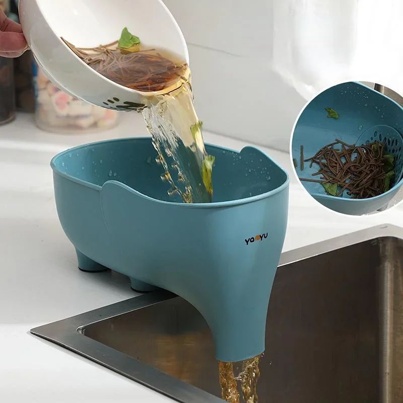 Elephant-Shaped Kitchen Sink Filter Basket – Dry/Wet Separation Drain Strainer & Hanging Vegetable Washing Basket