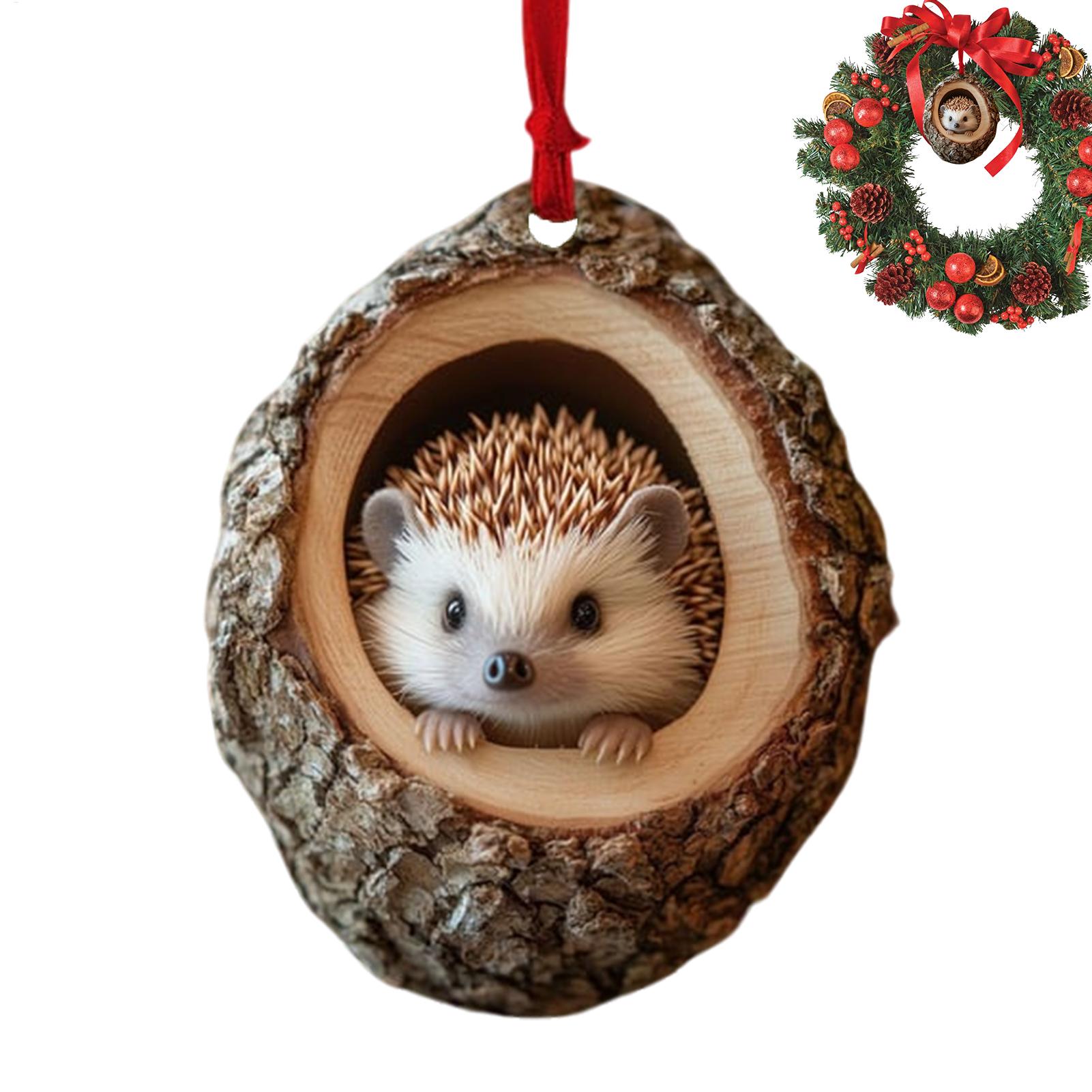 Animal Christmas Ornaments Wildlife Acrylic Pendants Raccoon Owl Bunny Squirrel Bird Hedgehog Holiday Decorations