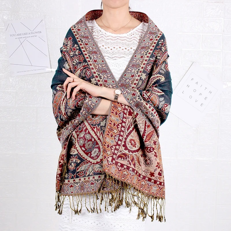 Bohemian Style Cashew Jacquard Scarf Women - Winter Warm Pashmina Long Soft Shawls