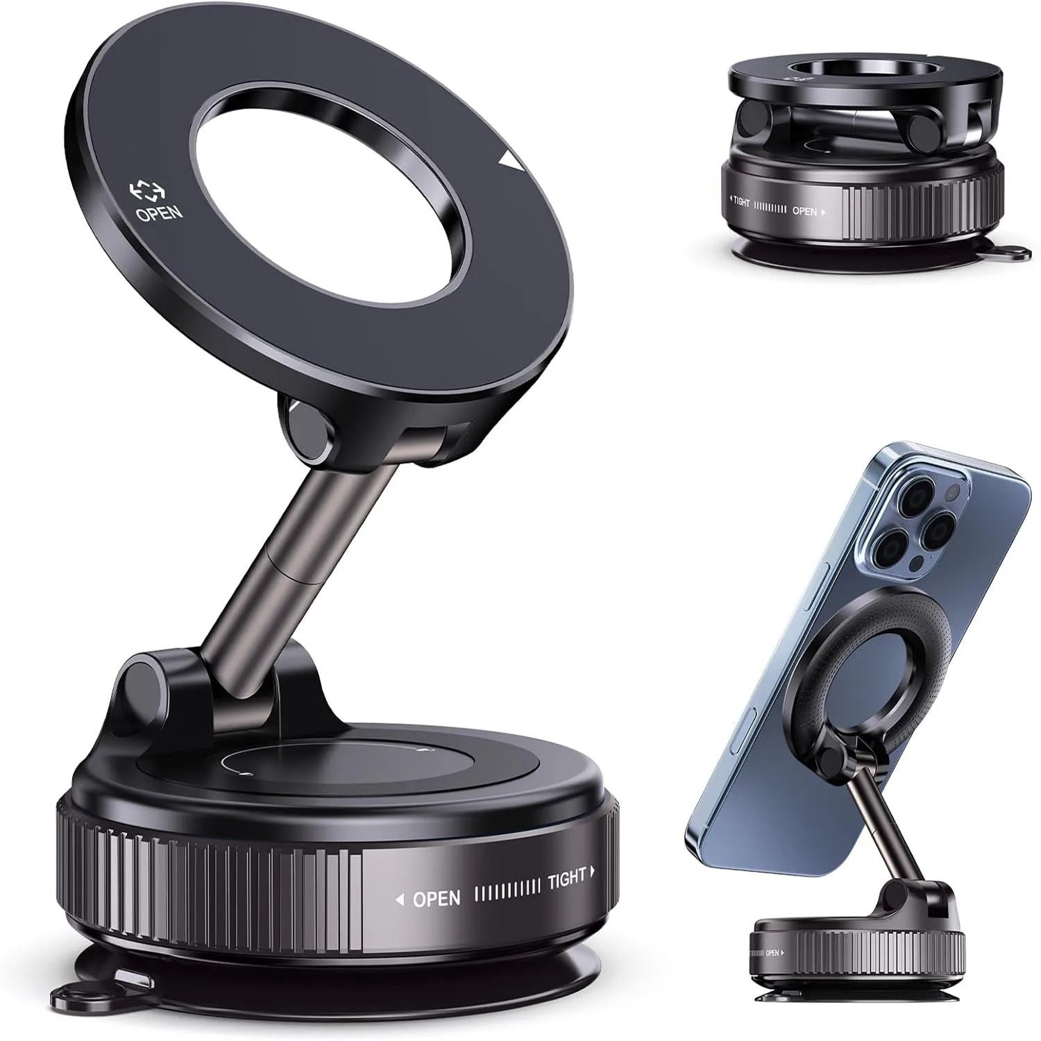 Magnetic Suction Cup Phone Mount with Foldable Design and 360 Degree Rotation for Hands Free Use in Car or Home