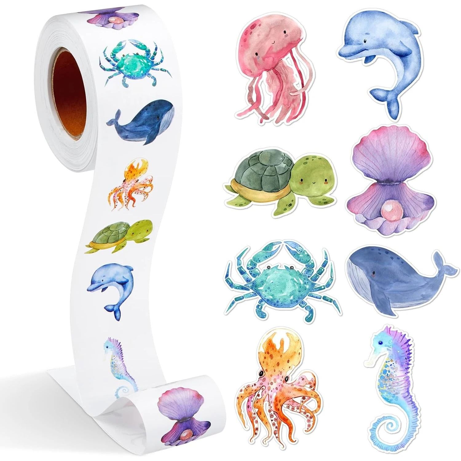 Cartoon Marine Animal Park Dolphin Stickers Kids Teacher Reward Encourage Sealing Label