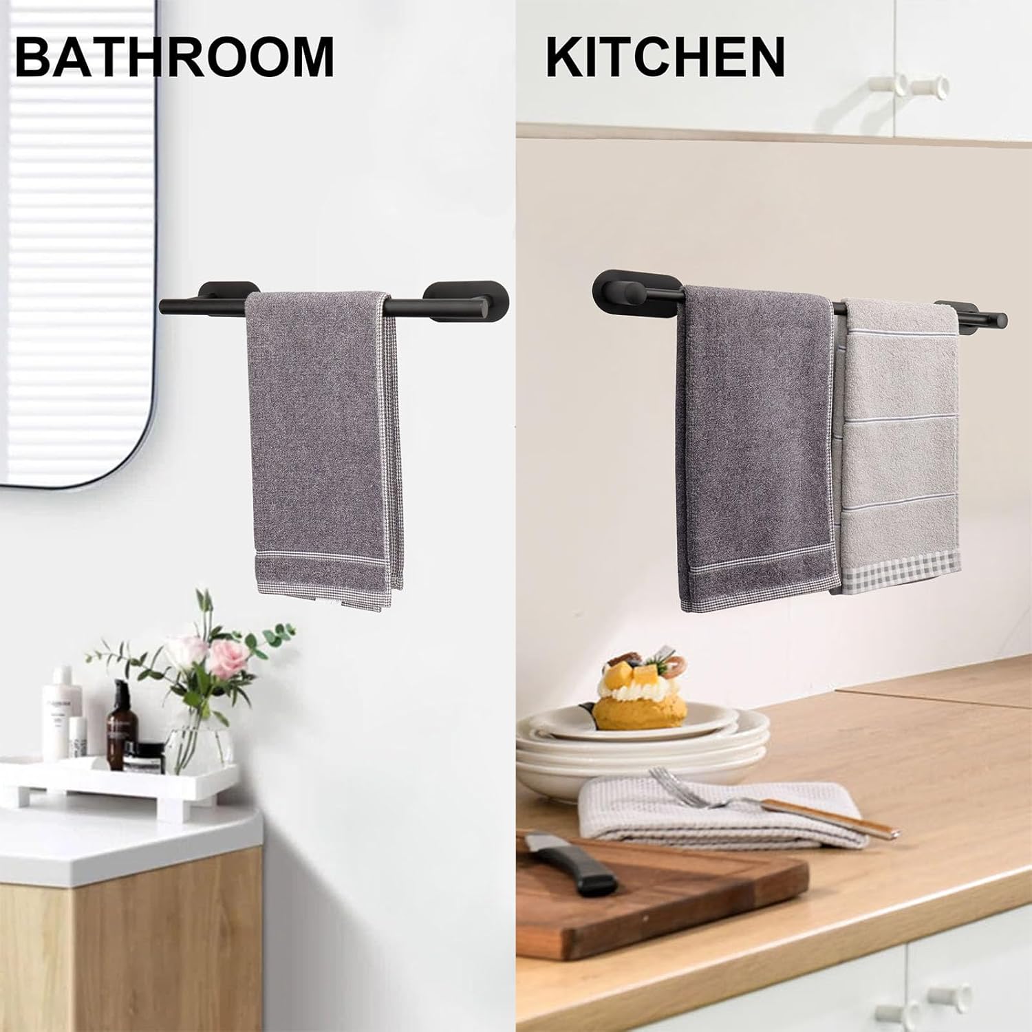 Bathroom Retractable Towel Bar, Matte Black Stainless Steel Towel Rack, Extended Drying Towel Hanging Bar