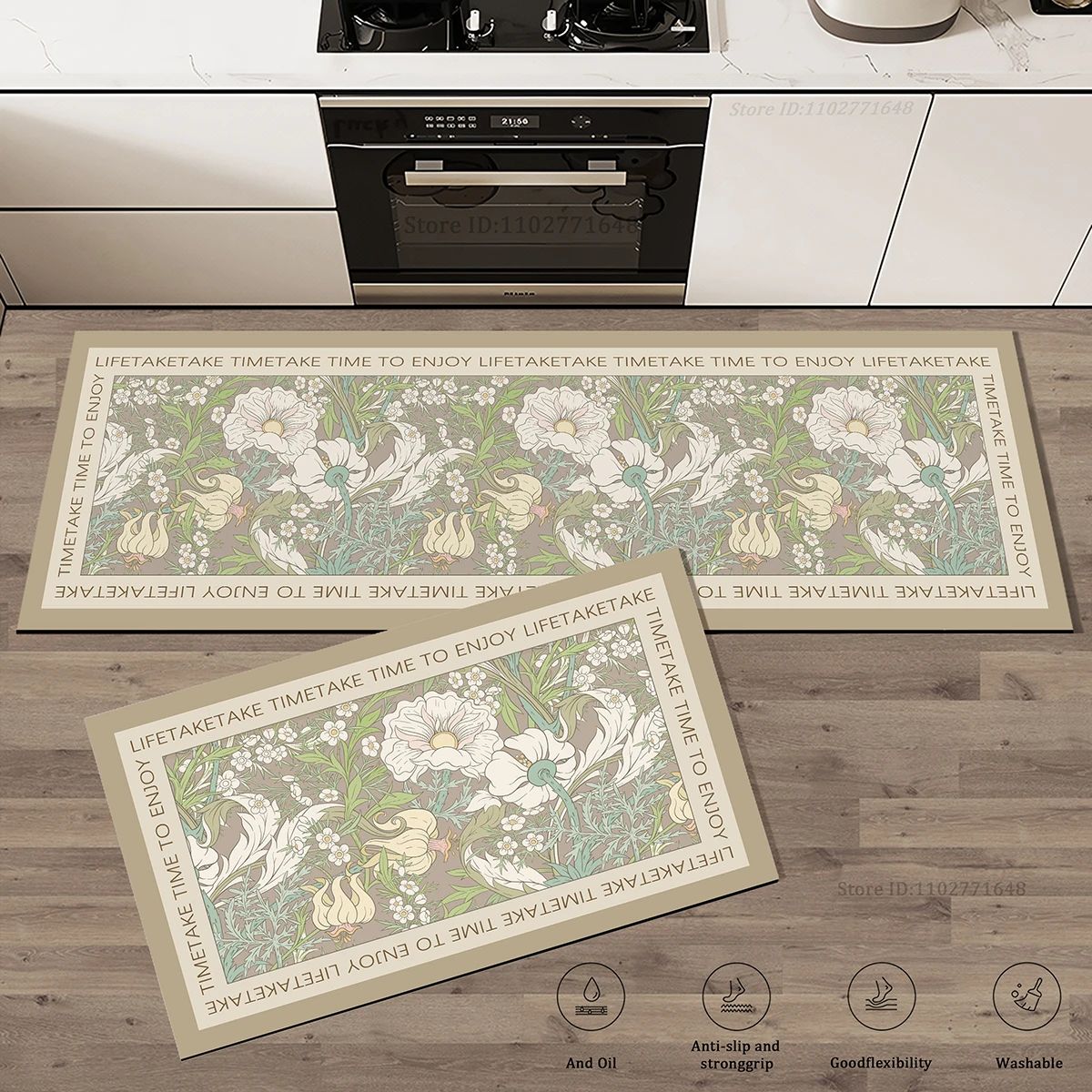 Floral Comfort Non-Slip Kitchen Rug – Extra Thick Absorbent Anti-Fatigue Floor Mat