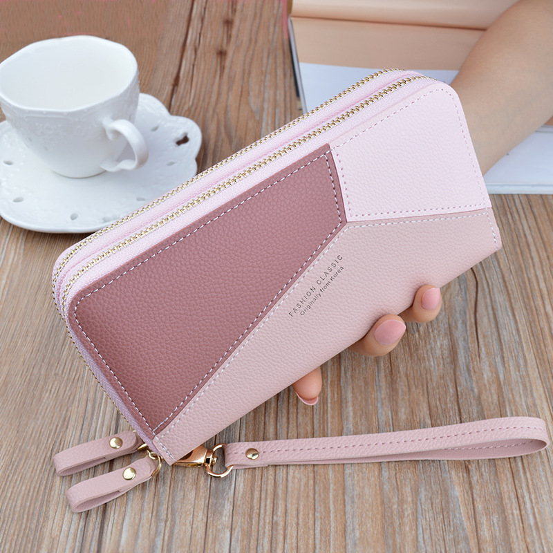 Double Women's Purses, New Women's Wallet, Long Fashion Simple Handbags, Lychee Pattern, Large Capacity