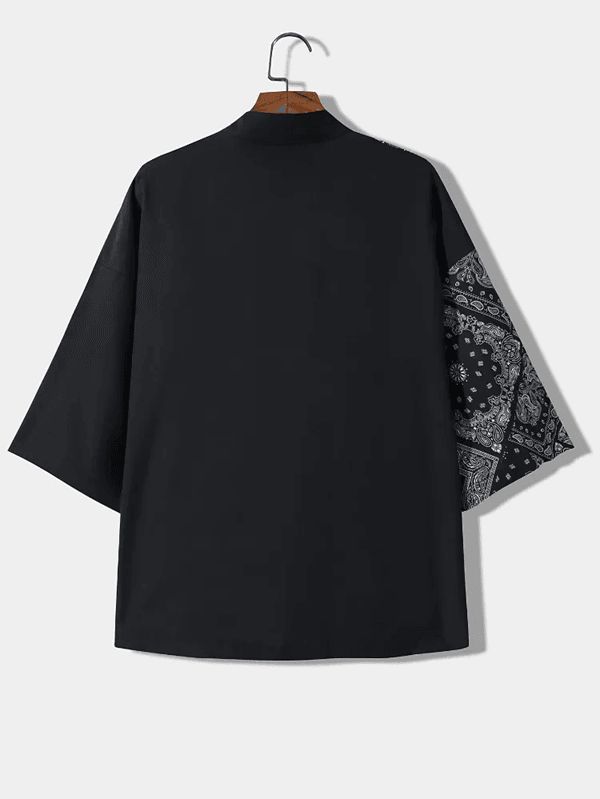 Mens Japanese Kimono Style Open Front Summer Shirt Loose Fit Casual Top