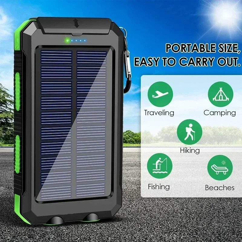 Portable Charging Poverbank Solar Power Bank, External Battery Charger with Strong Light LDE Light