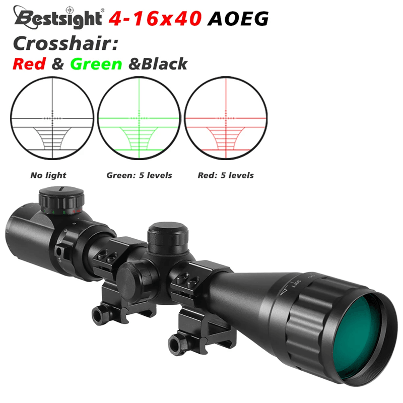 4 16x40 AOE Hunting Rifle Scope with Red Green Illuminated Optics for Airsoft and Sniper Rifles