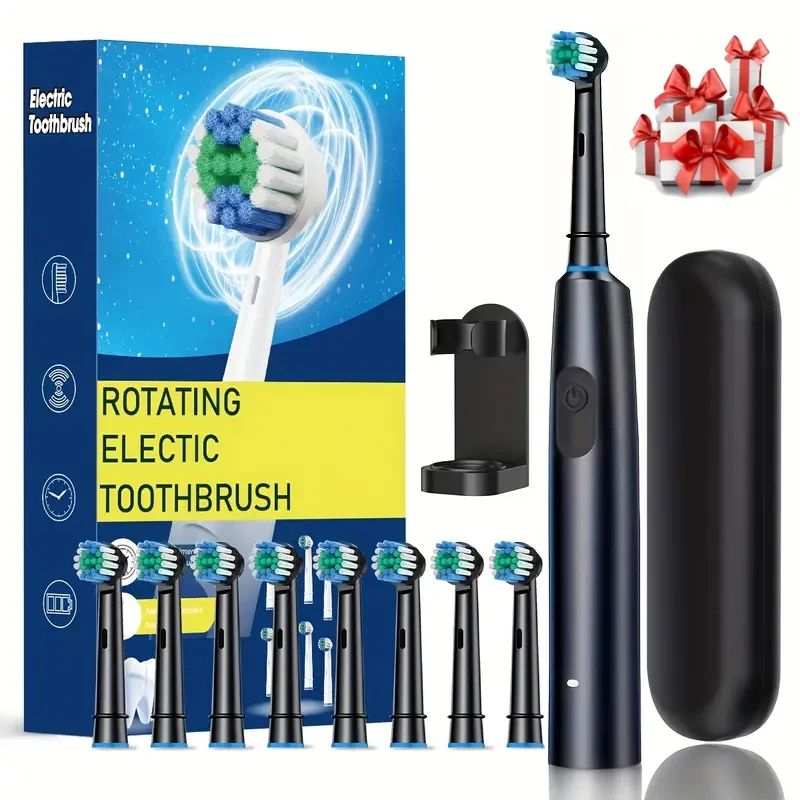 Premium Rotating Rechargeable Electric Toothbrush with 8 Soft Brush Heads – Deep Clean Oral Care for Adults