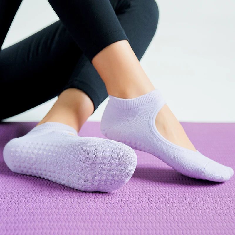 Customized Womens Backless Anti-Slip Pilates Socks – Breathable Cotton 5-Toe Yoga & Ballet Fitness Grip Socks