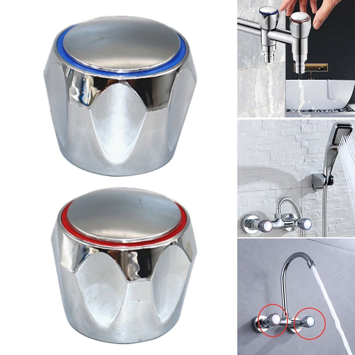 Chrome Hot & Cold Faucet Handle Replacement Set Durable Bathroom Faucet Knobs