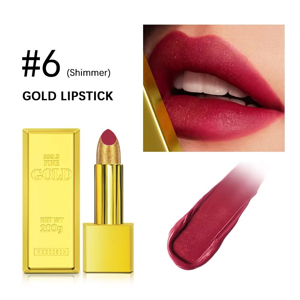 GoldenGlam Metallic Gold Lipstick – Waterproof Shimmer Gold Lipstick with Long Lasting Glitter Finish (3.5g)