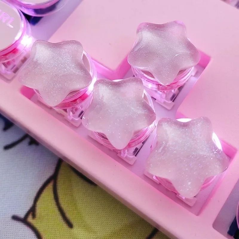 Cute Star Translucent Keycaps – 4-Unit Personalized Gift Set – High-Yield Peripheral Interaction Hub