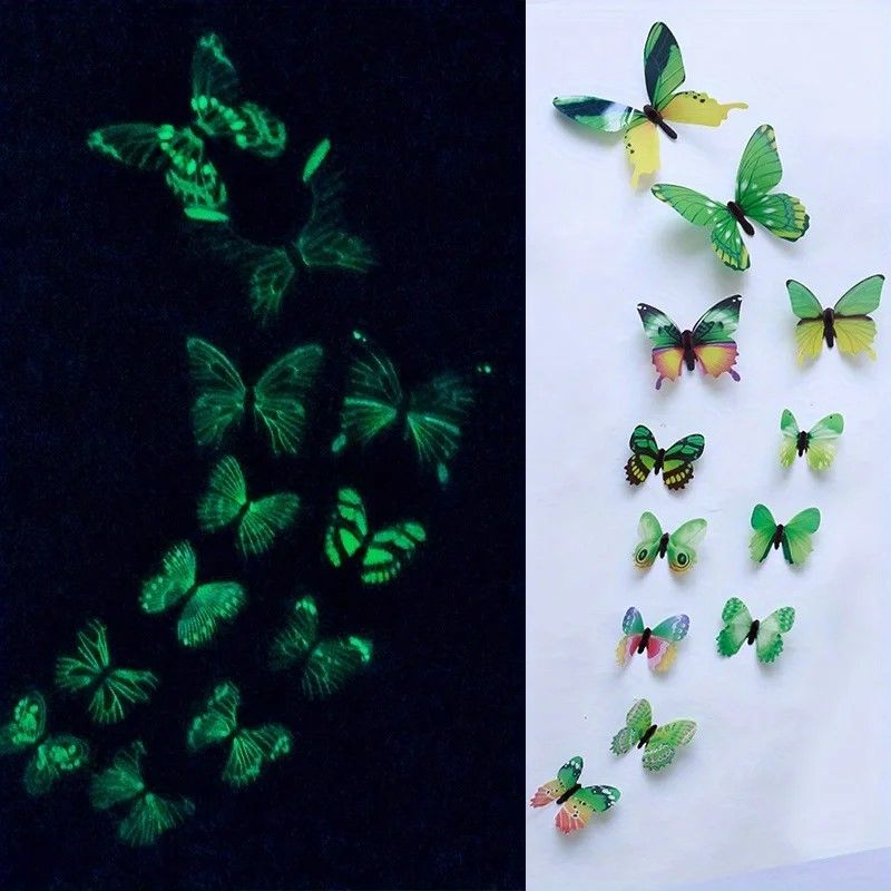 Luminous 3D Butterfly Wall Sticker Set – 12-Piece Glow-Up DIY Home Decor