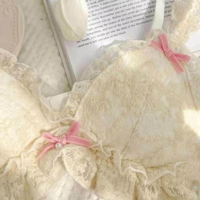 French Retro Lolita Lace Bra | Wireless Sweet Japanese-Style Lingerie