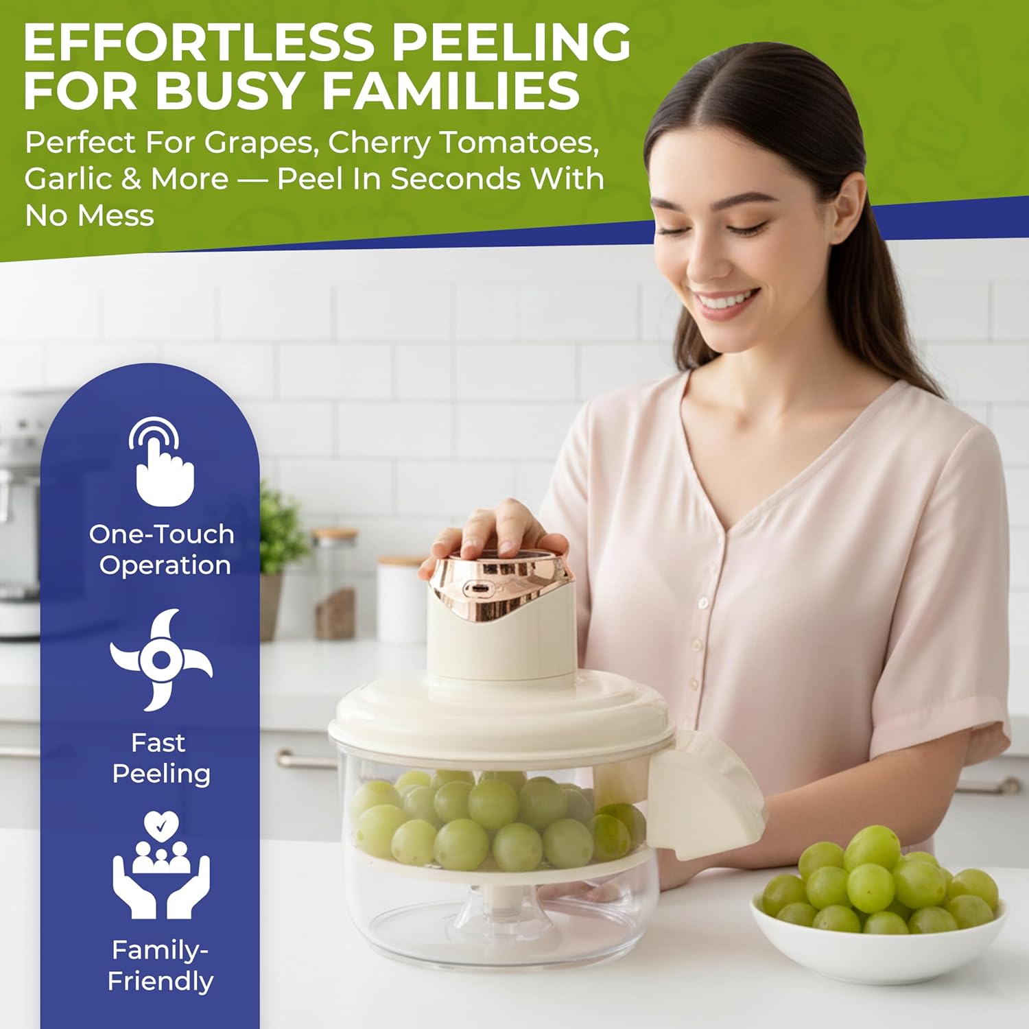 Electric Garlic Peeler & Cherry Tomato Skin Remover, Automatic Grape Peeler Machine for Small Fruits, Efficient Peeling