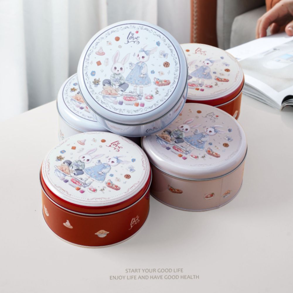 Cartoon Rabbit Tinplate Candy Chocolate Boxes, Metal Round Cookie Tin Packaging, Multifunction Empty Biscuit Iron Can