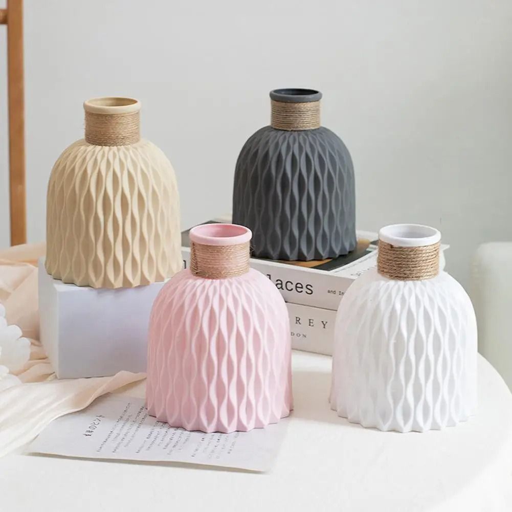 Rope Design Decorative Plastic Vase – Modern Porcelain Imitation Flowerpot for Home Decor