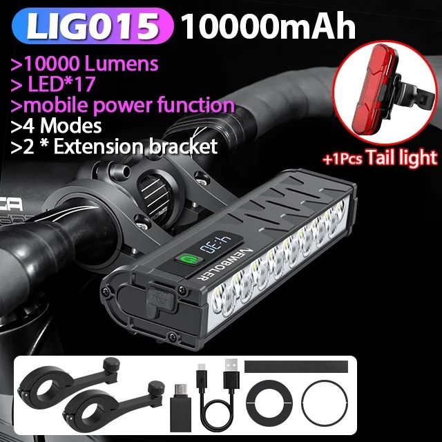 Rechargeable Bicycle Headlight 3000–10000 Lumens Waterproof Cycling Lamp with Power Bank Function