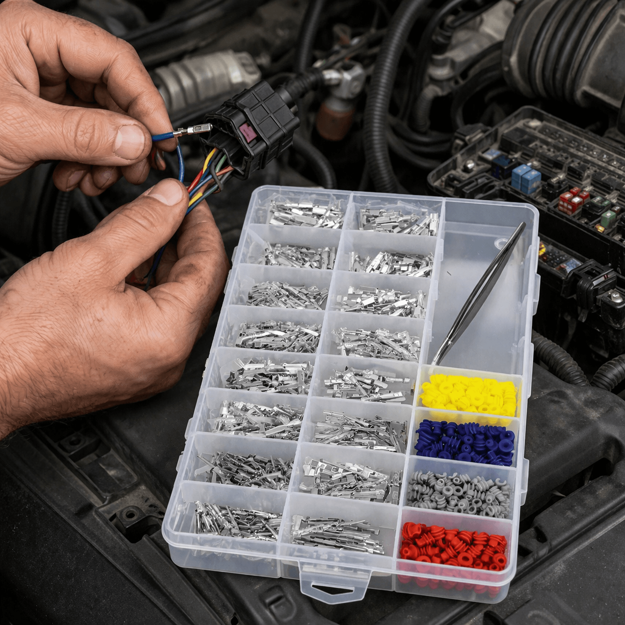 Automotive Electrical Connector Pins Kit , Terminals, Wire Seals, Terminal Removal Tool, Tweezers for Vehicle Wiring