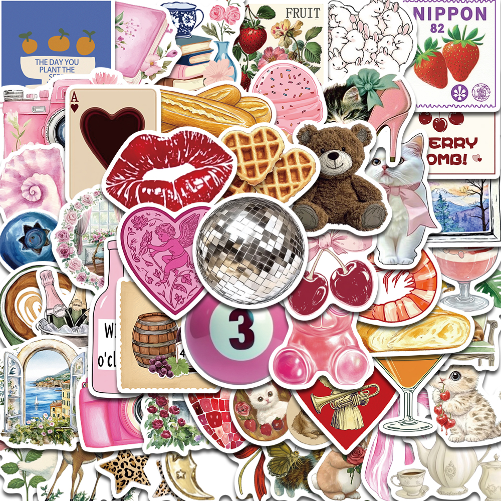 Creative Sticker Pack, 50PCS Aesthetic Decals for DIY Decor Laptop, Phone, Luggage & Wall Art