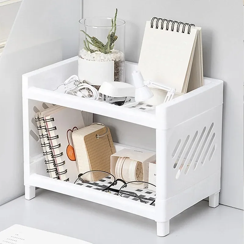 Double Layer Storage Rack, Desk Organizer for Office Desk, Rectangular Student Desk Accessories Holder Shelf