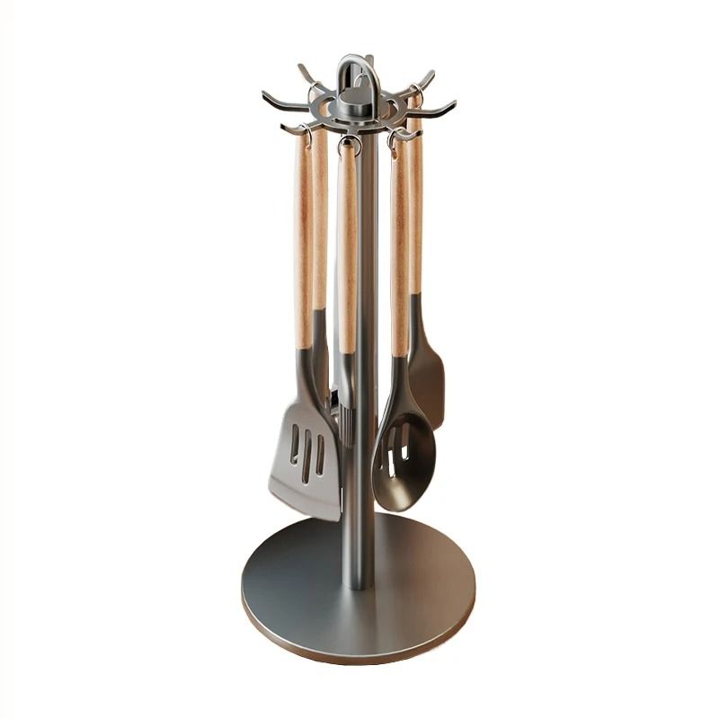 Rotating Kitchen Utensil Holder with Hooks Countertop Organizer Stand