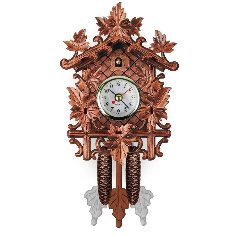Wooden Cuckoo Wall Clock with Bird Alarm and Silent Quartz Movement
