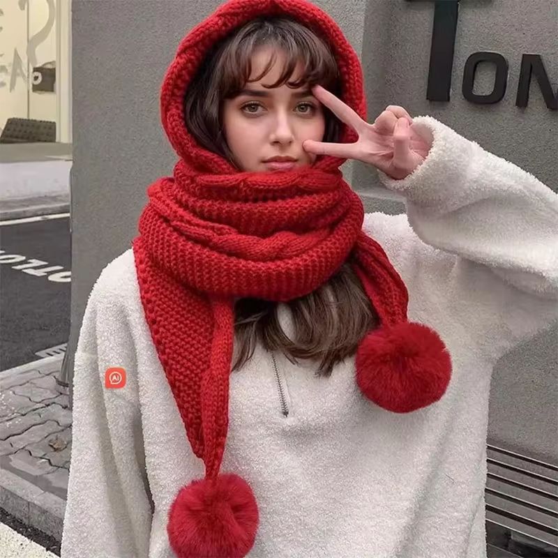 Women's Winter Hat Scarf Set – Thermal Wool Pom Beanie & Balaclava for Extreme Cold, Versatile Knitted Hat with Attached
