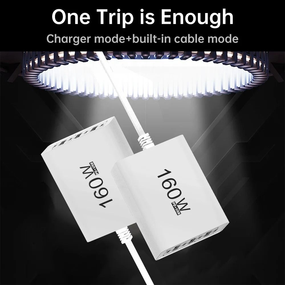160W Multi-Port USB-C Charging Power Strip and Travel Wall Adapter