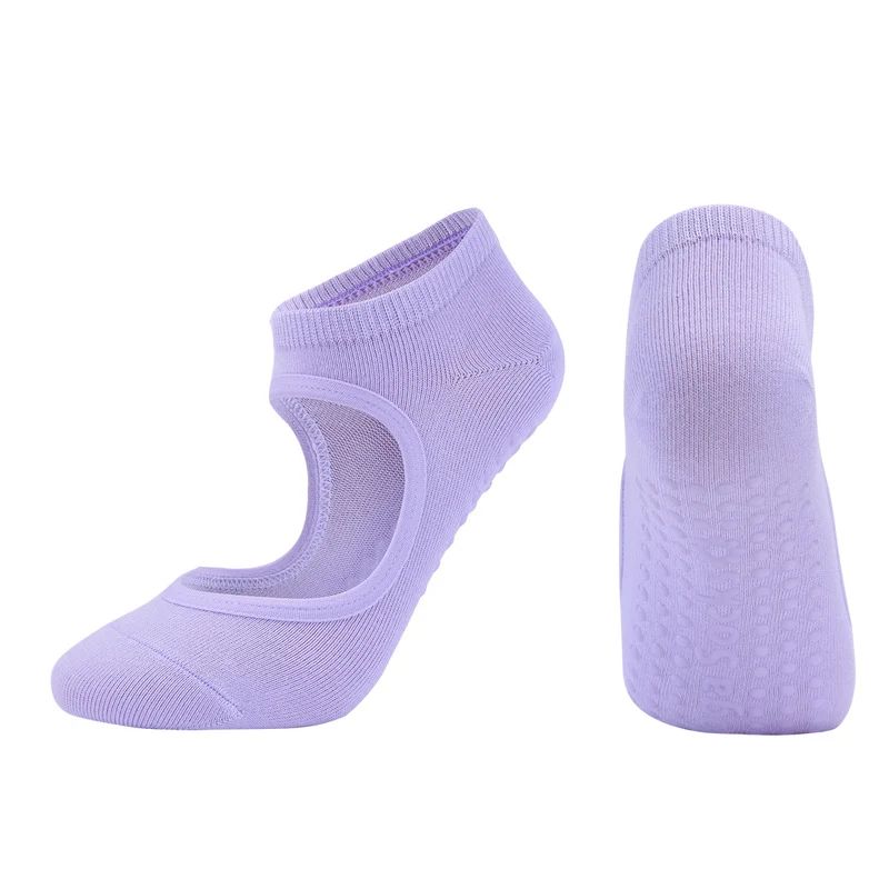 Customized Womens Backless Anti-Slip Pilates Socks – Breathable Cotton 5-Toe Yoga & Ballet Fitness Grip Socks