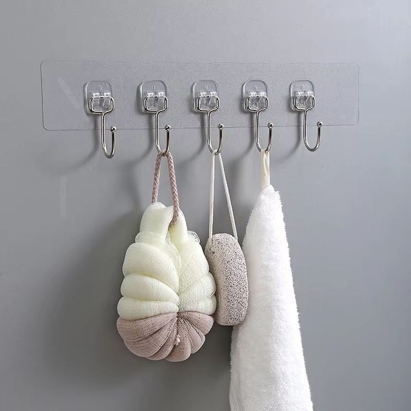 Transparent Multi Row Adhesive Wall Hooks Strong Clear Door and Wall Organizer