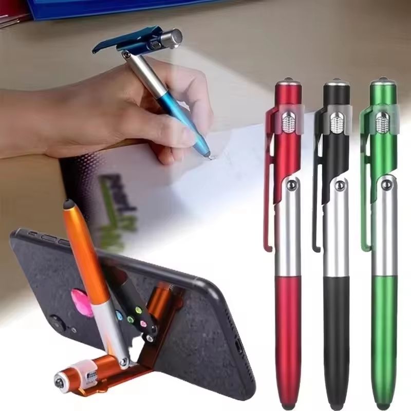4-in-1 Multifunction Ballpoint Pen with LED Light and Foldable Phone Holder