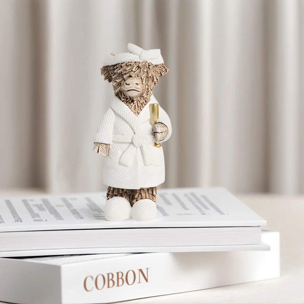 Highland Cow Statue Champagne Funny Farmhouse Table Decor Figurine