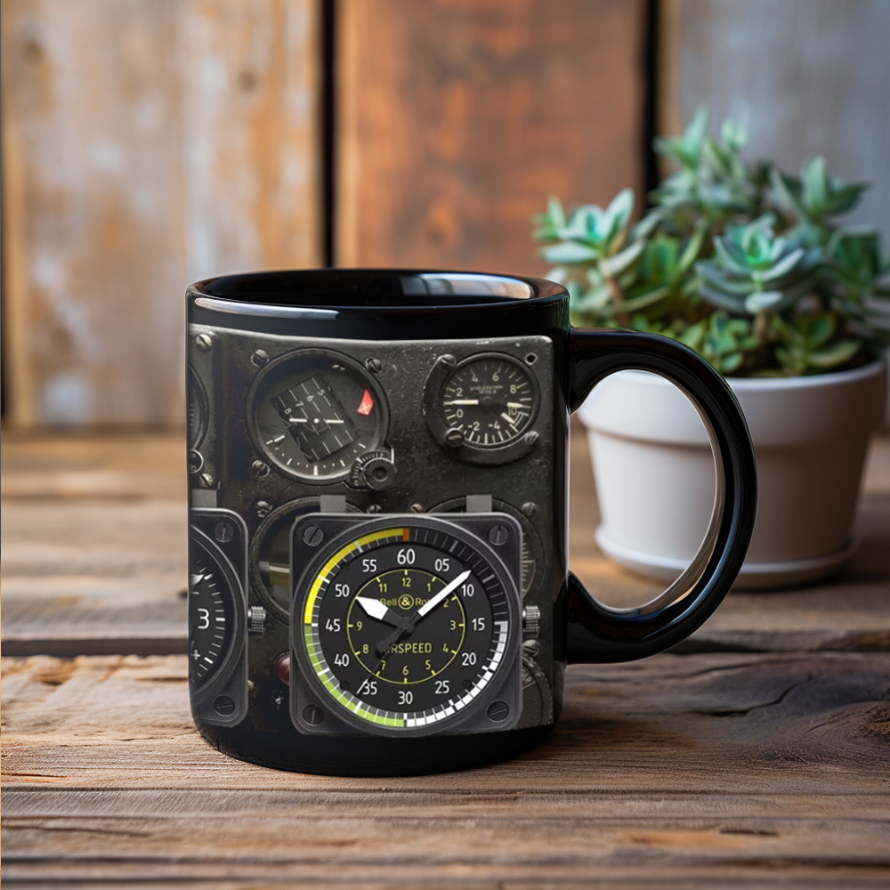 Dad Birthday Gift, Spaceship Combat Aircraft Instrument Panel Coffee Mug, Black Ceramic Mug, Father Tea Cup