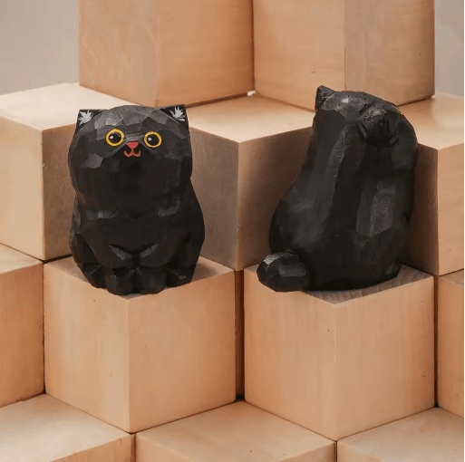 Handcrafted Wooden Cat Figurine Cute Carved Kitten Decor for Desk & Home