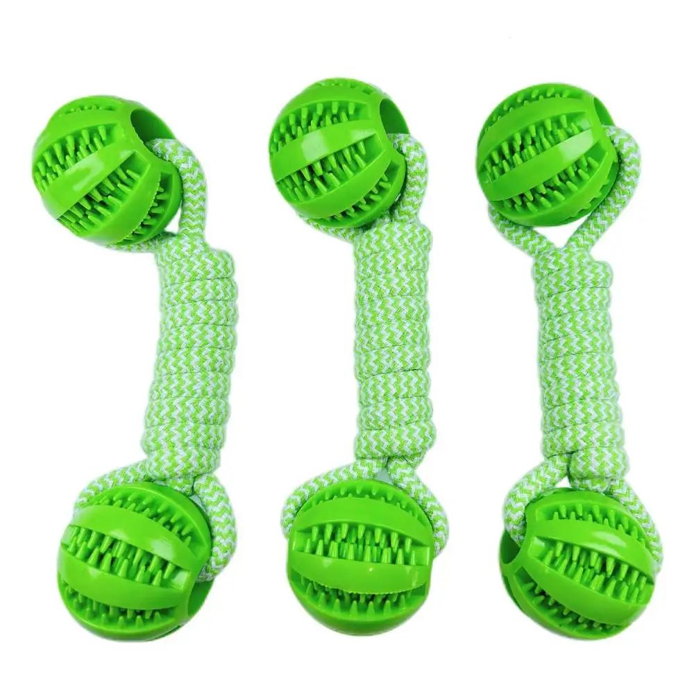 Interactive Dog Rope Toy Double Ball Treat Dispensing Chew Toy