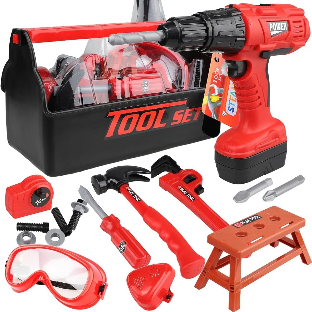 41-Piece Kids Tool Set with Toy Drill Pretend Play Construction Tools Kit