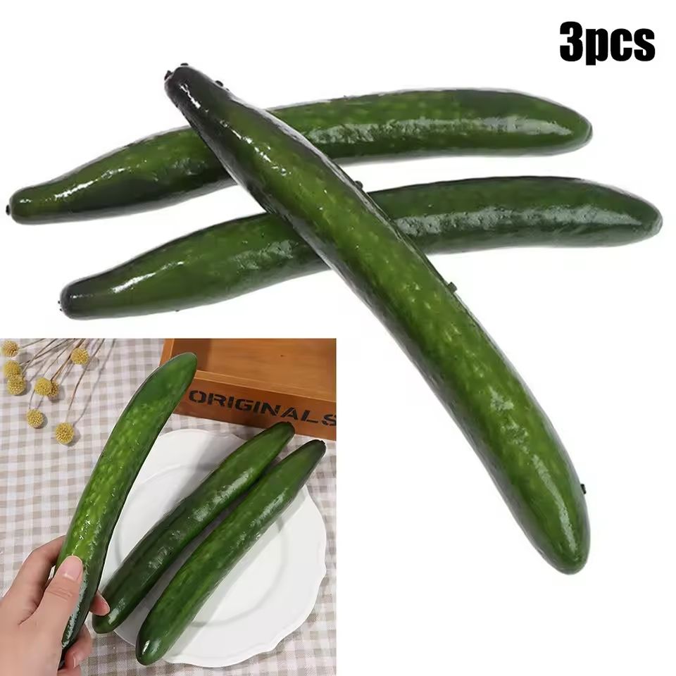 Realistic 3-Piece Simulation Cucumber Set – Lifelike Artificial Vegetable Props for Home & Kitchen Decor