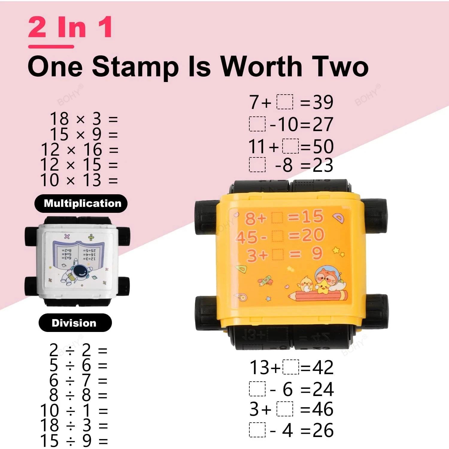 2-in-1 Math Roller Stamp Within 100 – Refillable Fill-in-the-Blank Practice Tool