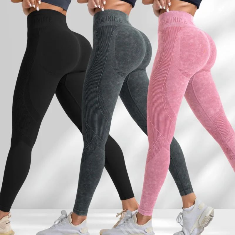 Seamless High Waist Booty Lift Gym Leggings – Women's Sand Washed Yoga Workout Pants
