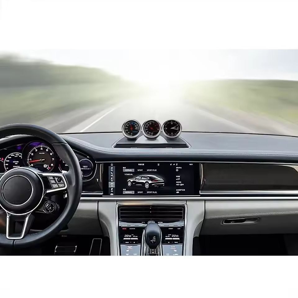 Compact Air-Vent Car Clock & Thermometer - Mini Quartz Clock and Hygrometer Gauge
