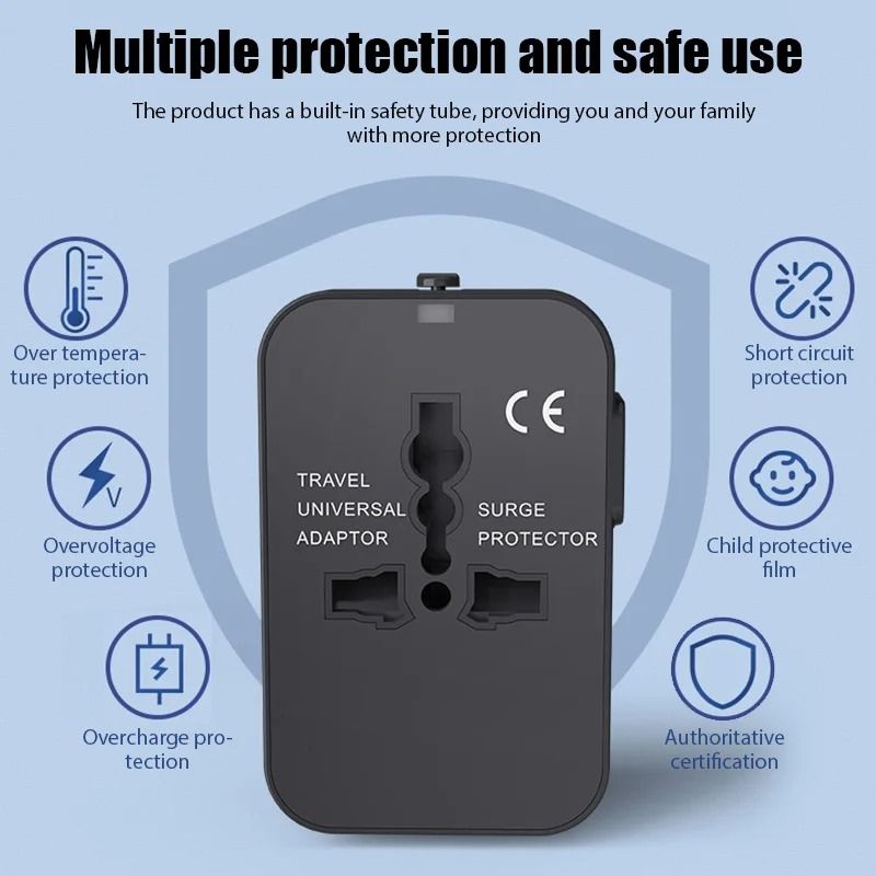 Universal Travel Adapter with Dual USB Ports for Worldwide Use