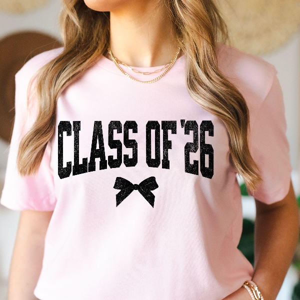 Class of 2026 Shirt Minimalist Bow Graphic Tee Trendy Graduation T-Shirt Casual Womens Top