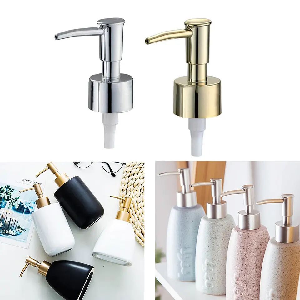 Soap Dispenser Pump Replacement Head, Brushed Finish Reusable Lotion Pump with Leakproof Gasket for Kitchen Bath