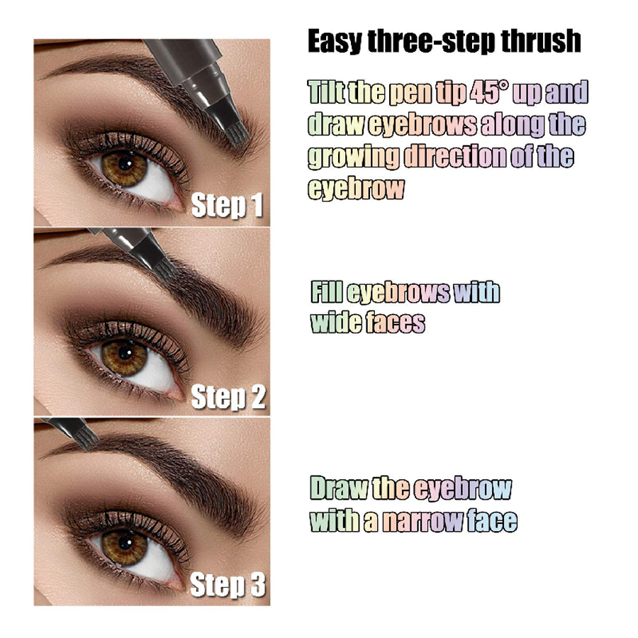 Waterproof Eyebrow Pen, Microblading Pencil with 4 Split Head for Natural Looking Brows