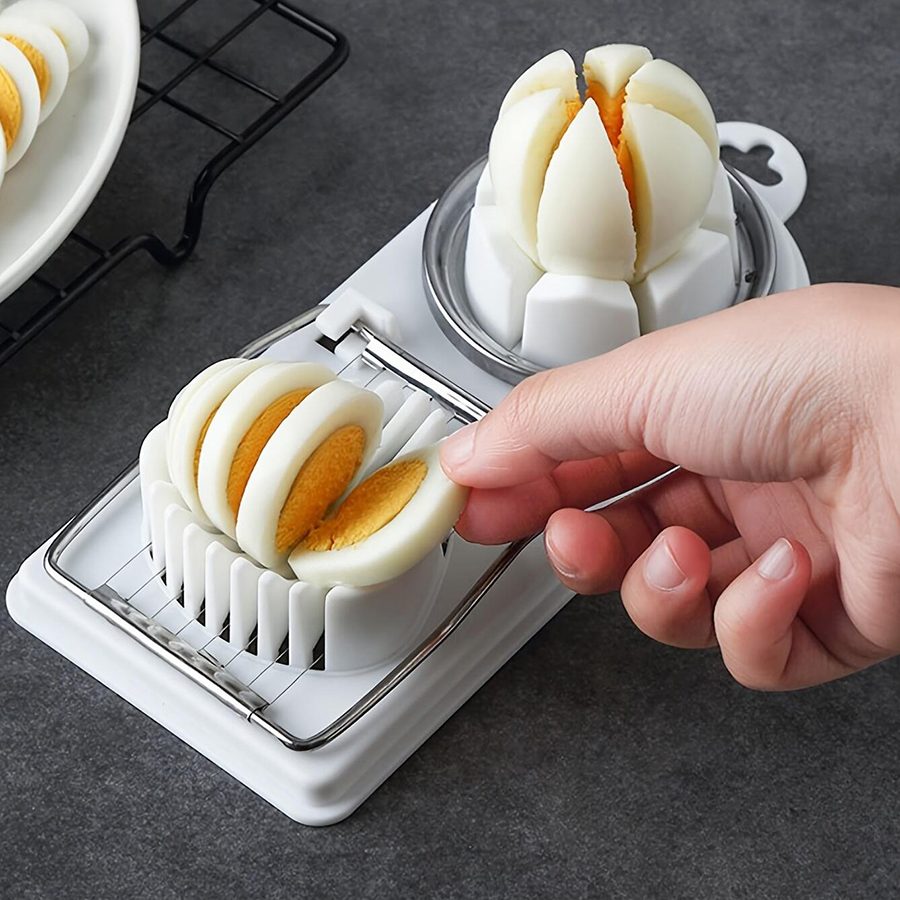 Stainless Steel Egg Cutter with PP Base Multifunctional Kitchen Tool for Slicing & Hanging